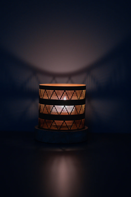 Brown Metal Candle Holder with Wooden Plate