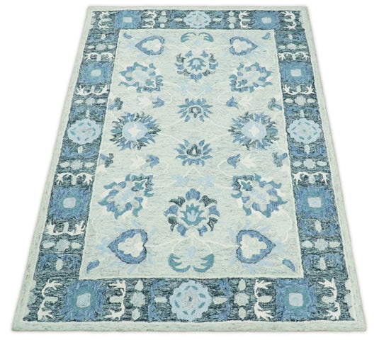 Custom Made Persian Gray, Blue And Charcoal Hand Tufted Wool Area Rug