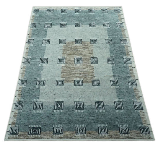 Custom Made Gray, Charcoal And Silver Geometrical Handloomed Wool Area Rug