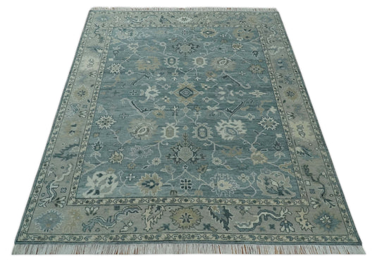 Antique Hand Knotted Oushak Gray and Silver Traditional 8x10 ft Bedroom, Living Room Rug Wool Area Rug