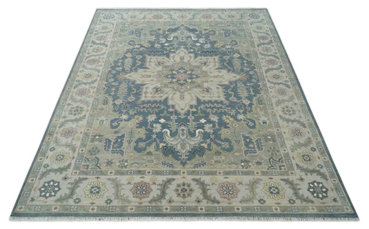 Traditional Persian Grey, Olive and Beige Hand knotted 9x12 Heriz wool Area Rug