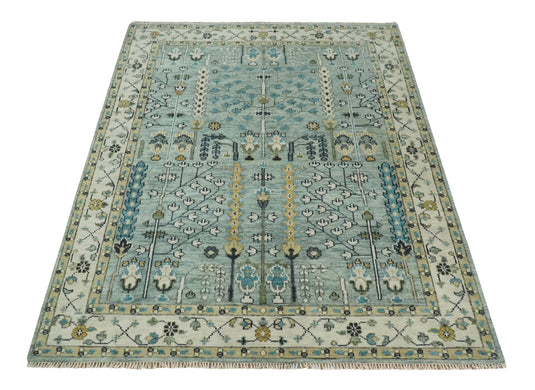 Turkish Wool Oushak Rug, Blue and Ivory Hand Knotted 6x9, 8x10, 9x12 and 10x14 Antique Vintage Style Rug, Bedroom, Living Room Rug-CP563S