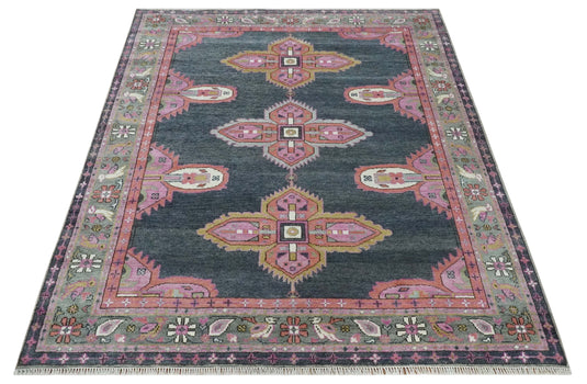 Hand Knotted Heriz Serapi Rug Charcoal, grey and Pink Multi Size Ideal for Living, Bedroom, and Dining Rooms | CP1911