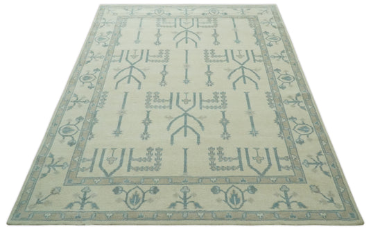 Tree Of Life Light Beige And Gray Hand Knotted 8x10 ft wool Area Rug