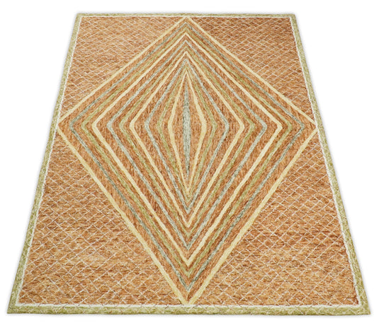 Custom Made Diamond Kilim Rust, Olive And Gray Hand Tufted Wool Area Rug