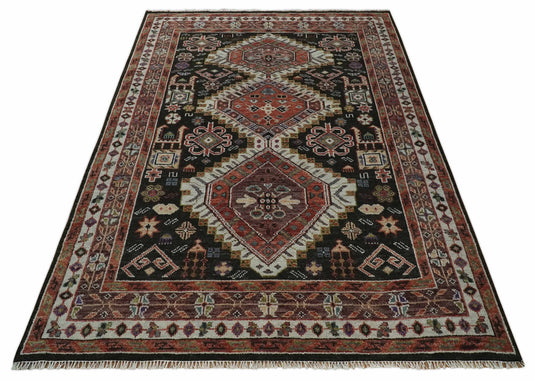 Rust, Black and Ivory Wool 5x8, 6x9, 8x10 and 9x12 Traditional Antique Vintage Persian Hand knotted Area Rug