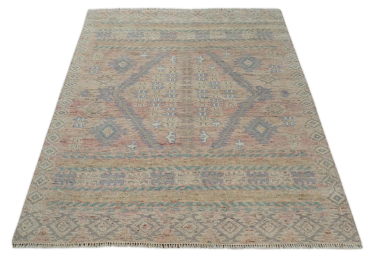 Peach and Beige Hand knotted Oriental Traditional wool Area Rug