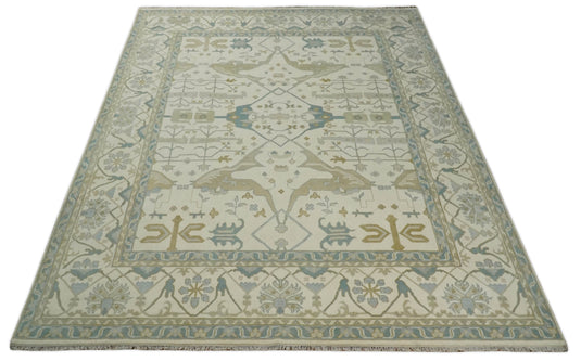 6x9, 9x12, 10x14, 12x15 Ivory and Light Blue Oriental Persian Oushak Wool Hand Knotted Area Rug | CP112