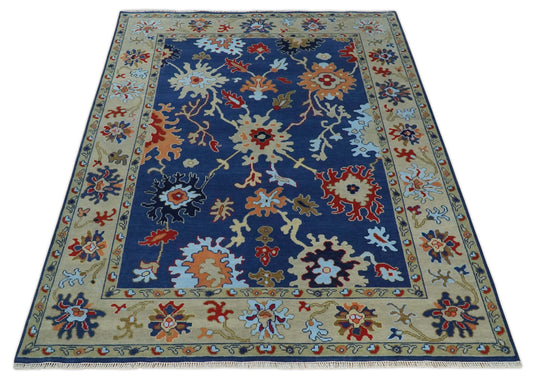 Premium Look Floral Blue and Beige Hand knotted Oriental Colorful Oushak wool Area Rug