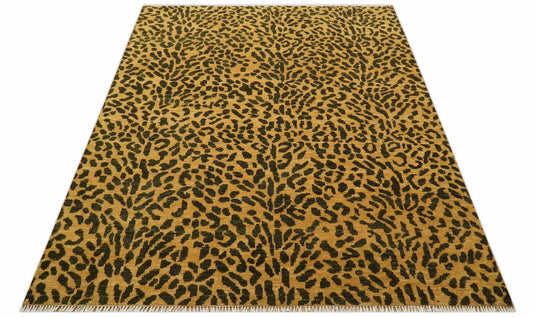 Custom Made Hand Knotted Brown And Black Leopard Print Design Wool Area Rug