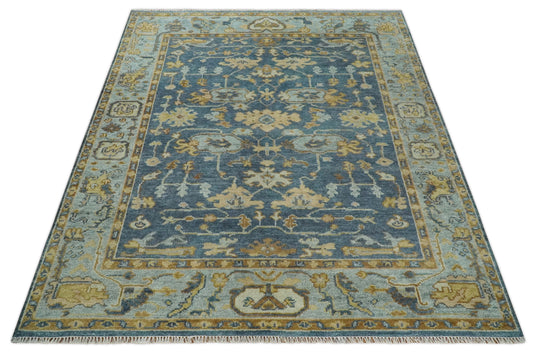 Blue and Beige Hand knotted Traditional Oriental Oushak wool Area Rug