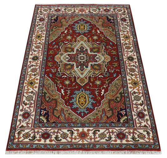 Hand Knotted Heriz Serapi Rug Rust and Ivory Multi Size Ideal for Living, Bedroom, and Dining Rooms | CP1881