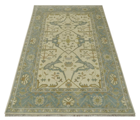 Custom Made Hand Knotted Beige, Cream And Gray Oriental Oushak Wool Area Rug