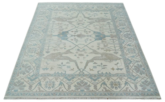 Hand Knotted Oriental Oushak Rug Teal and Ivory 8x10 ft Ideal for Living, Bedroom, and Dining Rooms | CP1878810S