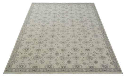 Modern Geometrical Gray And Ivory Hand Knotted 8.5x10 ft Bedroom, Living Room Rug Wool Area Rug