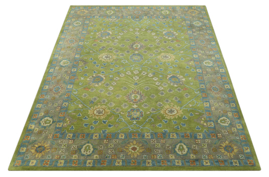 Custom Made Traditional Floral Green And Blue Hand Tufted Wool Area Rug