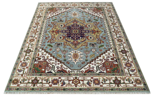 HandKnotted Heriz Serapi Rug Silver and Ivory 9x12 ft Ideal for Living, Bedroom, and Dining Rooms | CP1920912S