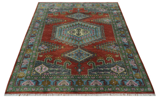 Hand Knotted Heriz Serapi Rug Rust and Green 8x10 ft Ideal for Living, Bedroom, and Dining Rooms | CP1906810