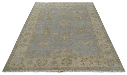 Hand Knotted Traditional Oushak Silver, Gray, Beige and Ivory 9x12 ft Bedroom, Living Room Rug ,wool Area Rug