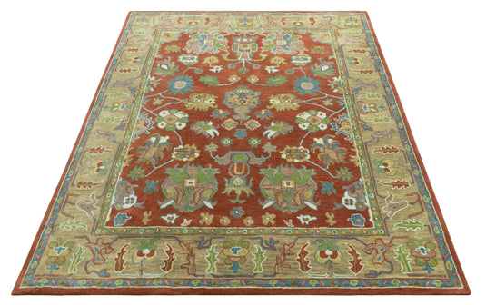 Custom Made Traditional Oushak Rust And Beige Hand Tufted Wool Area Rug