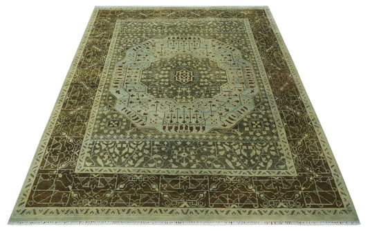 Hand Knotted Medallion Mamluk Rug Silver and Green 9x12 ft Ideal for Living, Bedroom, and Dining Rooms | CP1905912S