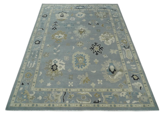 Custom Made Modern Oushak Hand Knotted Gray And Beige Wool Area Rug