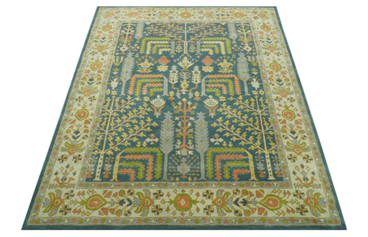 Custom Made Traditional Tree of Life Teal And Beige Hand Tufted Wool Area Rug