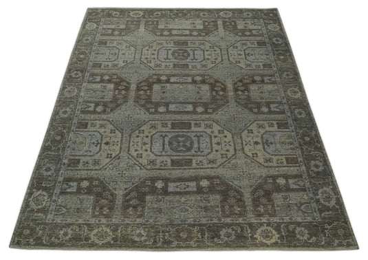 Traditional Antique Beige And Brown Hand Knotted 8x10 ft Bedroom, Living Room Rug Wool Area Rug