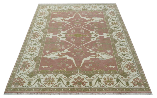 Hand Knotted Vintage Look Oriental Oushak Peach, Ivory and Olive Multi Size Ideal for Living, Bedroom, and Dining Rooms |CP1774