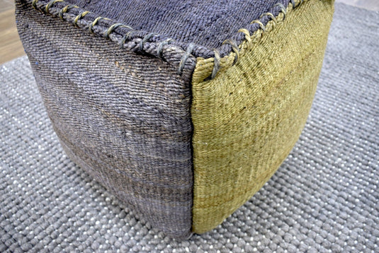 Green And Blue Jute Hand Woven Square Pouf Footstool, Seat, Foot Rest Living Room, Bedroom