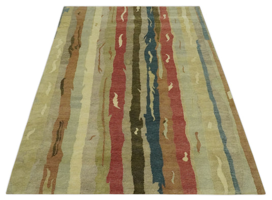 Abstract Hand Knotted Multi Color 5x8 ft Bedroom, Living Room Rug Wool Area Rug