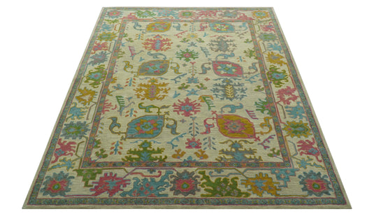 Beige And Colorful Traditional Oushak Hand Tufted 8x10 ft Bedroom, Living Room Rug Wool Area Rug