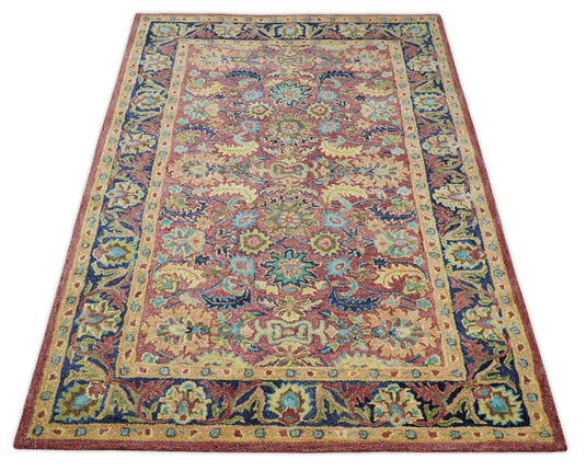 Custom Made Colorful Antique Hand Tufted Wool Area Rug