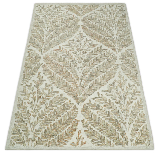 Custom Made Beige And Ivory Hand Tufted Wool Area Rug