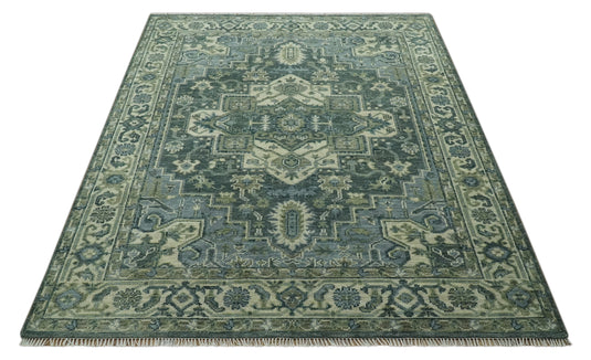 Ivory And Gray Traditional Hand Knotted Wool Rug 8x10 ft Ideal for Living, Bedroom And Dining Rooms