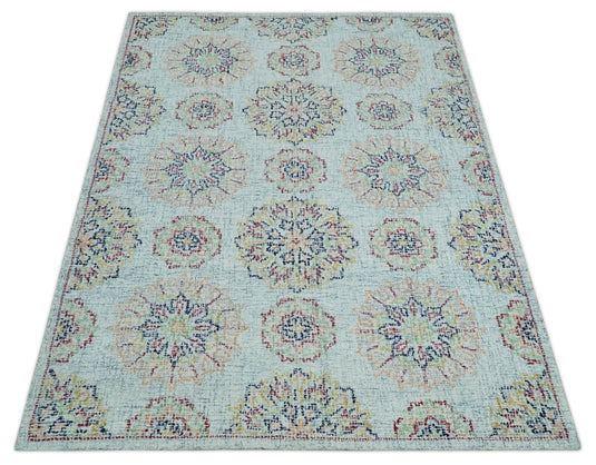 Custom Made Traditional Floral Colorful Gray, Olive, Maroon And Blue Hand Tufted Wool Area Rug