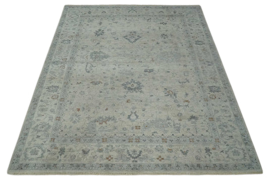 Custom Made Traditional Antique Floral Pattern Dark Cream And Gray Hand Knotted Wool Area Rug