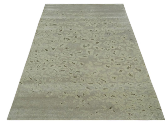 Abstract Hand knotted Gray and Olive 5x8 ft Bedroom, Living Room Rug Wool and Art Silk Area Rug