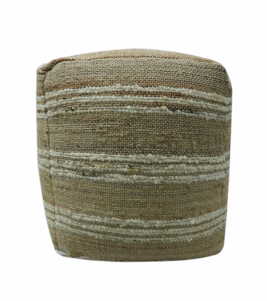 Modern Stripes White And Beige Jute Footstool, Seat, Foot Rest Living Room, Bedroom