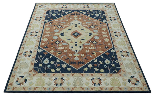 Custom Made Granada Light Brown, Blue, Olive, And Ivory Hand Tufted Wool Area Rug