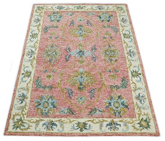 Custom Made Oushak Pattern Peach And Ivory Hand Tufted Wool Area Rug