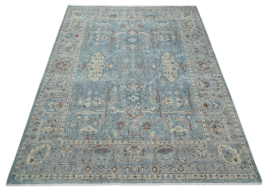 Blue And Silver Vintage Traditional Handknotted Persian Rug Made with Wool | Oxidised,DIstressed low Pile Vintage Rug, Living Room Rug