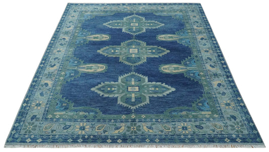 HandKnotted Heriz Serapi Rug Blue, Silver and Brown Ideal for Living, Bedroom, and Dining Rooms 5x8, 6x9, 8x10, 9x12 and 10x14 Wool Rug