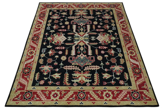 Custom Made Traditional Pattern Black and Maroon Hand Knotted Wool Area Rug