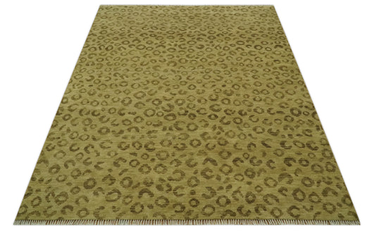 Hand Knotted Brown And Tan Leopard Print Wool Rug 8x10 ft Ideal for Living, Bedroom And Dining Rooms | CP2529810