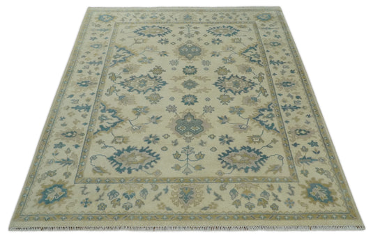 7.9x9.11 Beige and Gray Hand Knotted Oushak Wool Area Rug