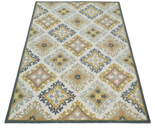 Custom Made Hand Tufted Ivory, Yellow, Gray And Camel Wool Area Rug