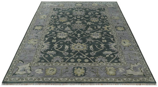 Hand Knotted Traditional Oushak Rug Grey and Charcoal Multi Size Ideal for Living, Bedroom, and Dining Room