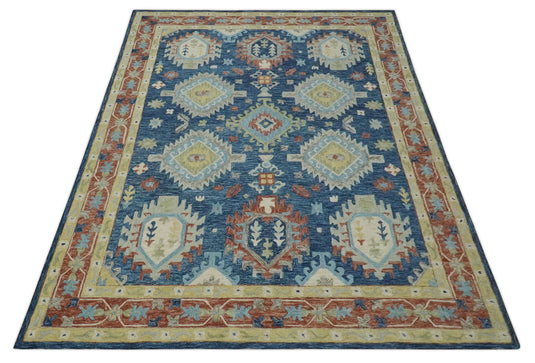 Custom Made Traditional Turkish Silver, Blue, Brown And Olive Hand Tufted Wool Area Rug