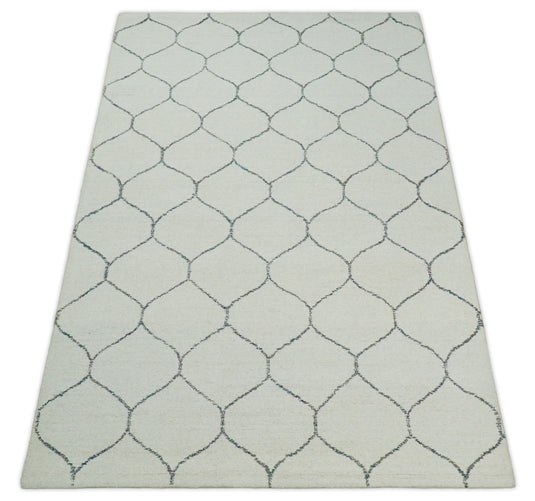 Custom Made Trellis Ivory And Charcoal Hand Tufted Wool Area Rug